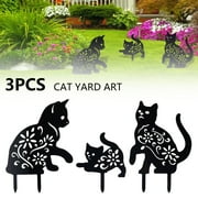 Hvxrjkn 3 Pack Black Cat Silhouette Garden Statues Decorative Outdoor Statues Animal Stakes for Yard Decor Lawn