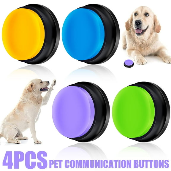 Hvxrjkn 4Pcs Dog Button Pet Communication Button Pet Training Buzzer Battery Operated Recordable Small Clear Talking Button Portable Dog Talking Button for Dog Cat Training Office Home