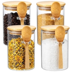 4 Pack 20 oz Glass Jars with Bamboo Lids and Spoons, Clear Overnight Oats Containers for Coffee Beans, Spice, Yogurt Parfait, Tea, Pantry Storage