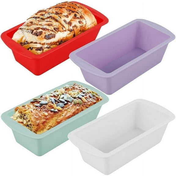 4Pcs Mini Silicone Bread Loaf Pan Non Stick Heat Resistant Silicone Baking Pan Bread Toast Mold Silicone Baking Mold Rectangular Loaf Tin for Kitchen Cake Bread(7”x3.5”x2”)