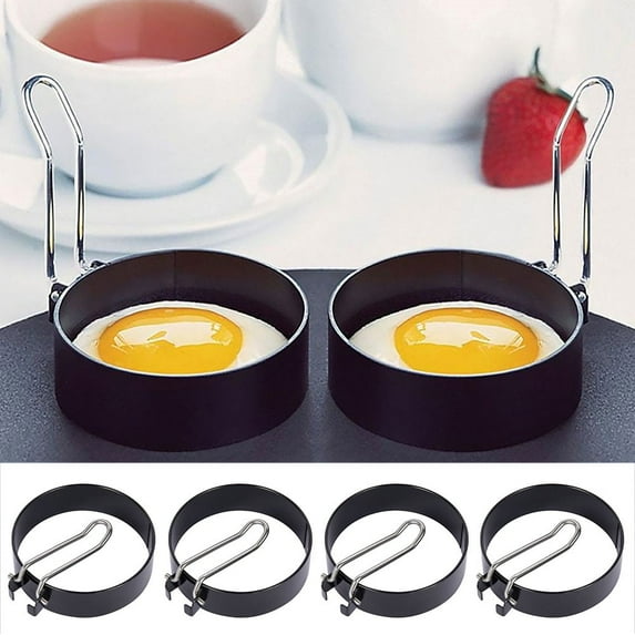Hvxrjkn 4pcs 3.4inch Fried Egg Mold Non Stick Egg Rings,Circle Egg Shaper with Handle,Stainless Steel Egg Mold for Camping Indoor Sandwich Burger