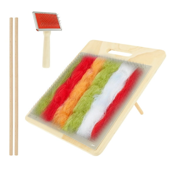 Wool Blending Board Carding Brush Set with 2 Wooden Sticks Fiber Blending Board for Mix Color Fiber DIY Projects