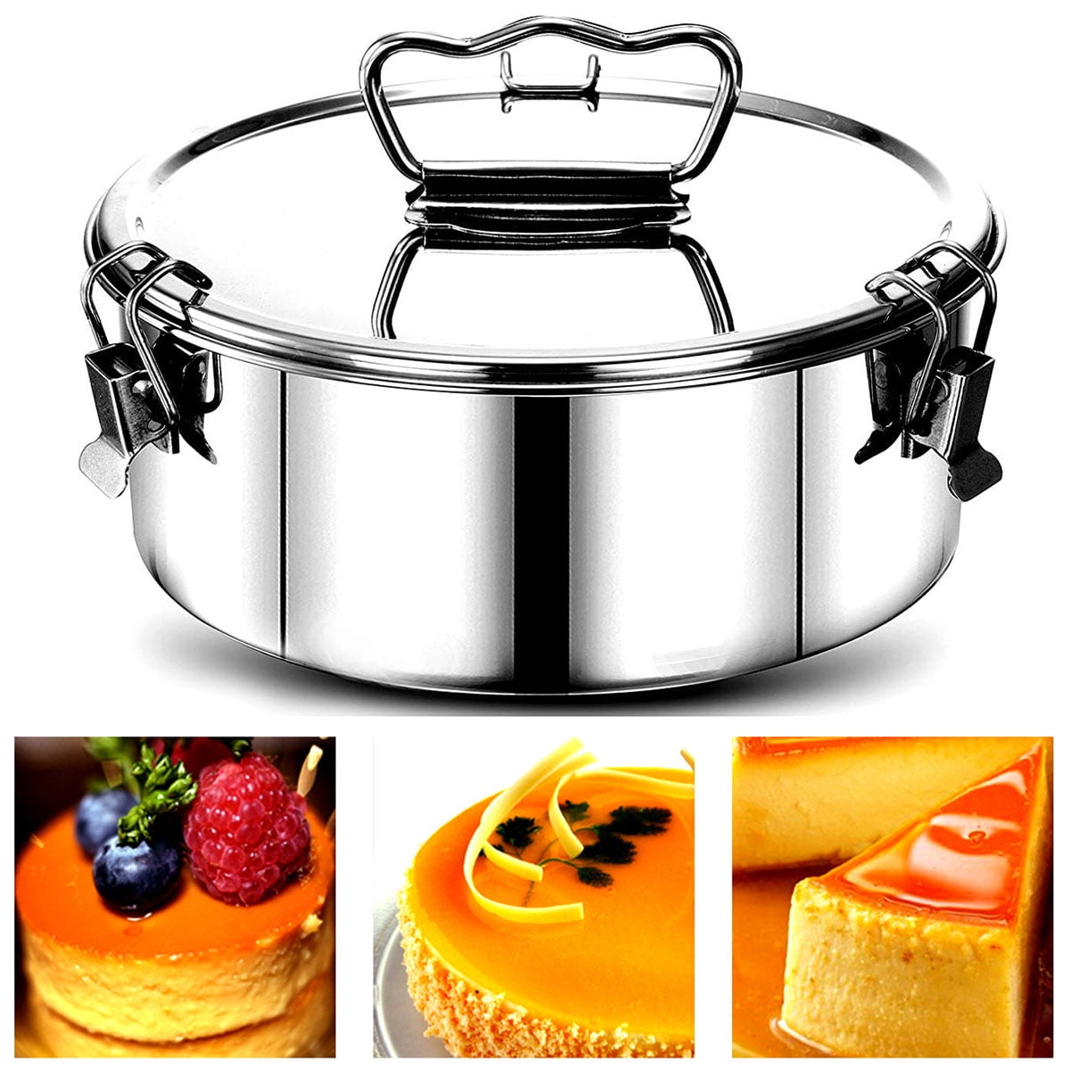 Hvxrjkn 7.48 Inch Flan Pan Mold Stainless Steel Mold with Lid and