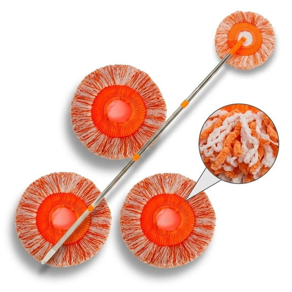Wall Cleaner Mop with Long Handle, 74.8 Inch Round Dust Mop Set for Wall and Ceiling Cleaning, 360 Degree Rotatable, Includes 4 Sections Stainless Steel Rods & 4 Washable Microfiber Pads