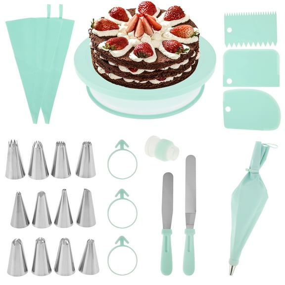 Hvxrjkn 74 Pcs Cake Decorating Kit Practical Cake Decorating Supplies Kit with Non Slip Cake Turntable Pastry Piping Bag Icing Piping Tips Durable Cake Baking Supplies for Professionals Beginners