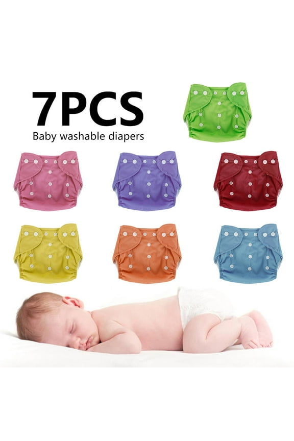 7Pcs Baby Nappies Baby Diapers Newborn Reusable Cloth Nappy Diapers Baby Adjustable Nappies Infant Knitted Mesh Fabric Training Pant for Most Babies and Toddlers