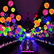 Hvxrjkn 90Pc Polka Dot Fluorescent Balloons 12 UV Neon Balloons Glow In the Dark for Birthday, Wedding, Neon Party, Decorations Supplies