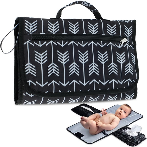 Hvxrjkn black waterproof baby nappy changing mat with head cushion and storage pockets