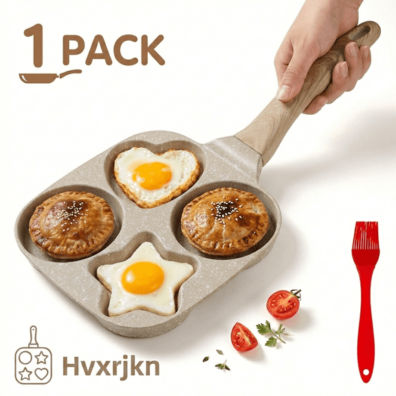 Hvxrjkn Egg Pan Egg Frying Pan with Detachable Handle 7.5*7.5in 4 Cup Marmolite Coating Non Stick Easy to Clean Mini Breakfast Pan for Omelet Patty
