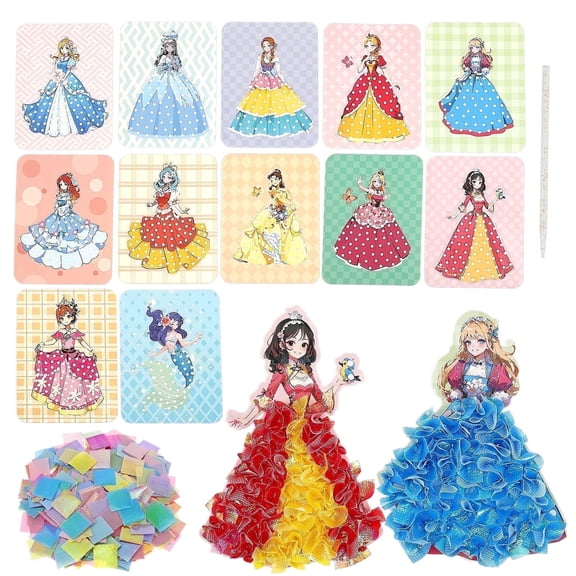 Hvxrjkn DIY Princess Poking Craft Kit Creative Poke in Art Game Set Fashion Princess Dress Up Puncture Toy for Girls Kids Present