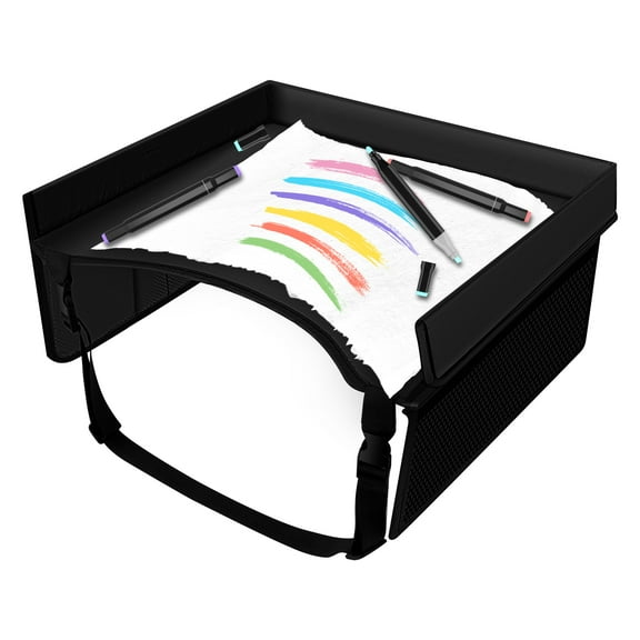 Hvxrjkn Kids Travel Tray Foldable Kids Car Seat Travel Tray with Adjustable Shoulder Strap and Pocket 15.7×12.6×7.87in Practical Car Seat Table Tray for Kids Travel Airplane Outdoor