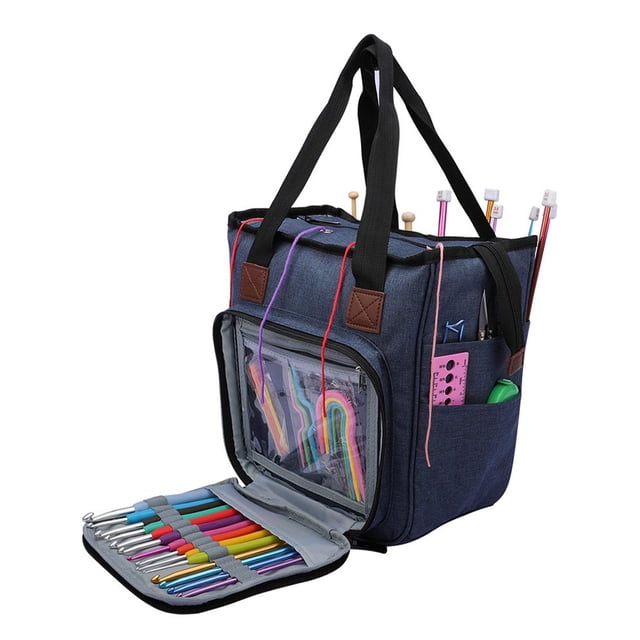 Hvxrjkn Knitting Bag, Yarn Storage with Compartments, Needles, Crochet ...