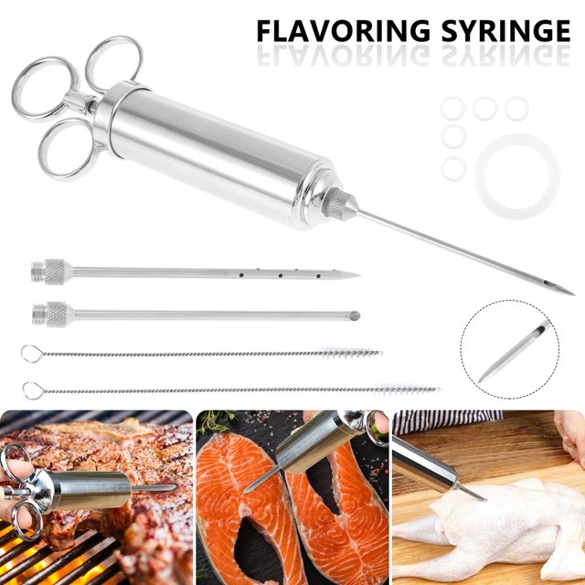 Hvxrjkn Meat Injector Syringe, 3 BBQ Grill Needles, 60ml Marinade