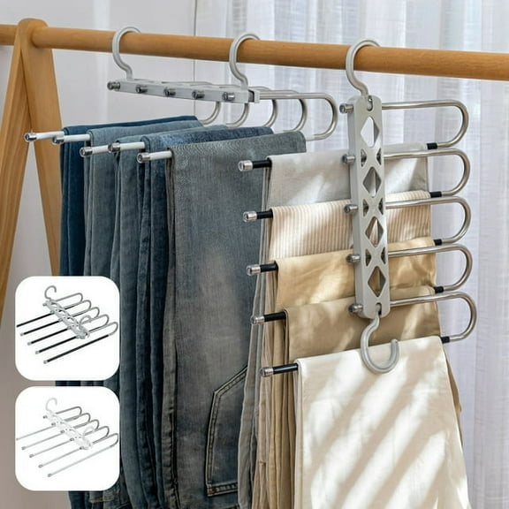 Hvxrjkn Multifunctional 5-Tier Non-Slip Pants Clothes Hangers with 360° Rotating Hook, Multi-Color