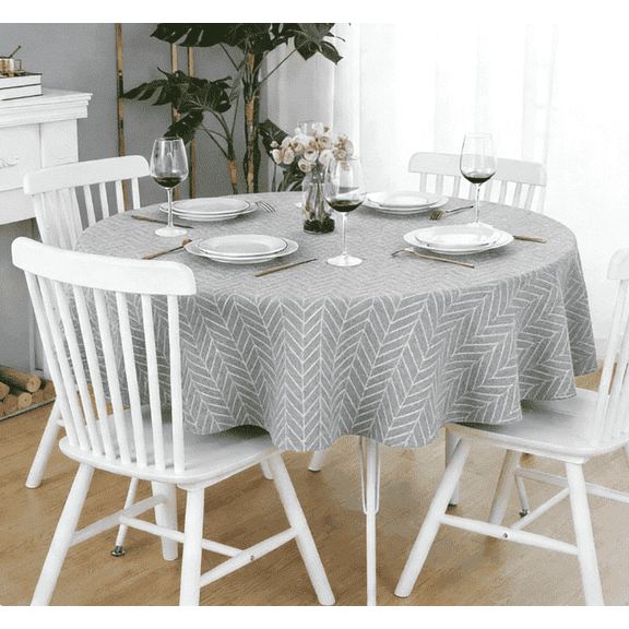 Hvxrjkn 59'' Round Washable Tablecloth Cotton Blended Linen Fabric Table Cover for Indoor Outdoor Dining Room Garden Patio Holiday Party Decor