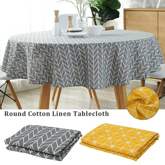 Hvxrjkn Round Tablecloth Cotton Linen Table Cover 40/47/60 Inch Dia Fabric Table Cloth Washable Table Cover with Dust-Proof Wrinkle Resistant for Restaurant, Picnic, Indoor and Outdoor Dining