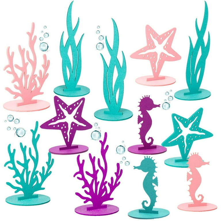 Hvxrjkn Sea Party Felt Decorations Set Mermaid Ocean Theme Table Felt  Decorations for Kids Gifts Party Birthday Starfish/Seahorse/Coral 