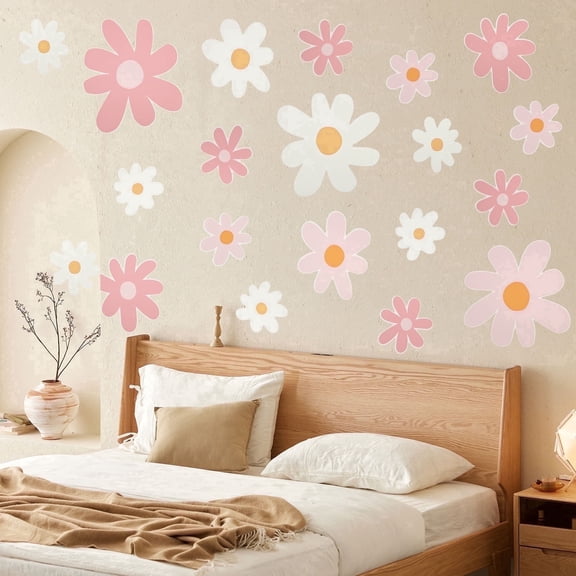 Hvxrjkn 12 Sheets 34 Pieces Daisy Flower Wall Stickers Stick Floral Decal Removable Reusable Flower Decal for Home Bedroom Living Room Wall Decor