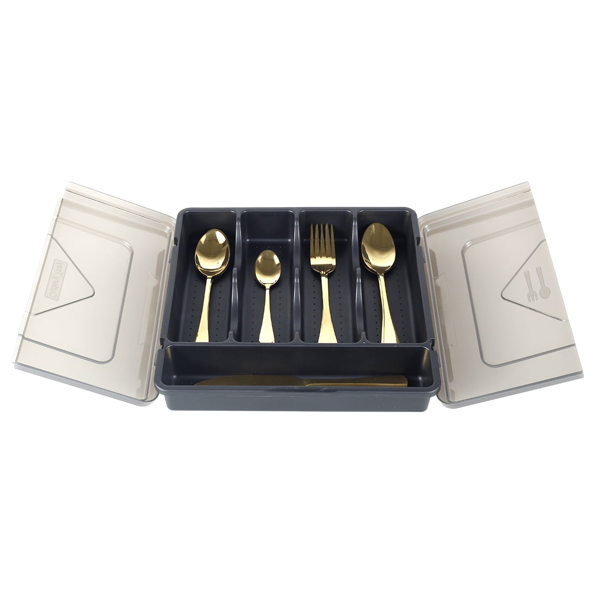 Hvxrjkn RV Cutlery Tray with Lid, Dustproof Silverware Organizer for Campervan Picnic Caravan