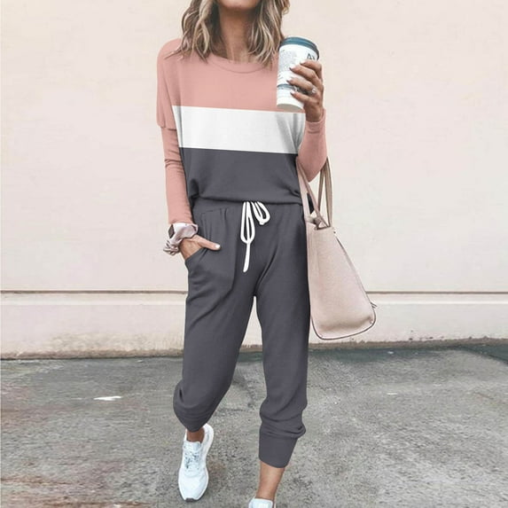 Hvyesh 2 Piece Outfits for Women Plus Size Lounge Sets Crewneck Long Sleeve Tops High Waisted Pants Comfy Outfit Sets Jogger Tracksuit