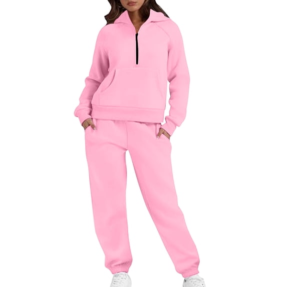 Hvyesh 2 Piece Sets for Women 2025 Fall Outfits Tracksuit Long Sleeve Half Zip Sweatshirt Jogger Sweatpants Matching Set