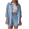 thumbnail image 1 of Hvyesh 2 Piece Sets for Women Lounge Wear Matching Two Piece Pajama Fashion Oversized Shirts and Shorts Spring Outfit 2025, 1 of 6