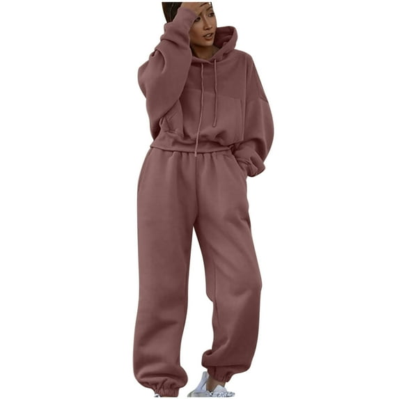 Hvyesh 2 Piece Sweatsuit for Women, Plus Size Joggers Lounge Tracksuit Athletic Fall Cozy Outfits Brown,L