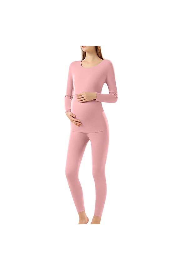 2 PieceThermal Nursing Underwear for Women Maternity Pajama Set Breastfeeding Sleepwear Fleece Lined Pregnancy Set