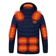 Hvyesh 2024 Heated Jacket for Men Plus Size Windproof Heated Coat 4 Heat Zones Hood Puffer Coats Cozy Zip Up Thicken Ski Jackets with Pockets