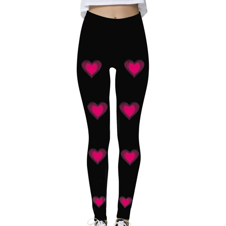 Hvyesh 2024 High Waisted Leggings for Women Tummy Control Slimming Stretchy  Pants Pink Love Heart Print Nude Feeling Butt Lift Leggings Black XL
