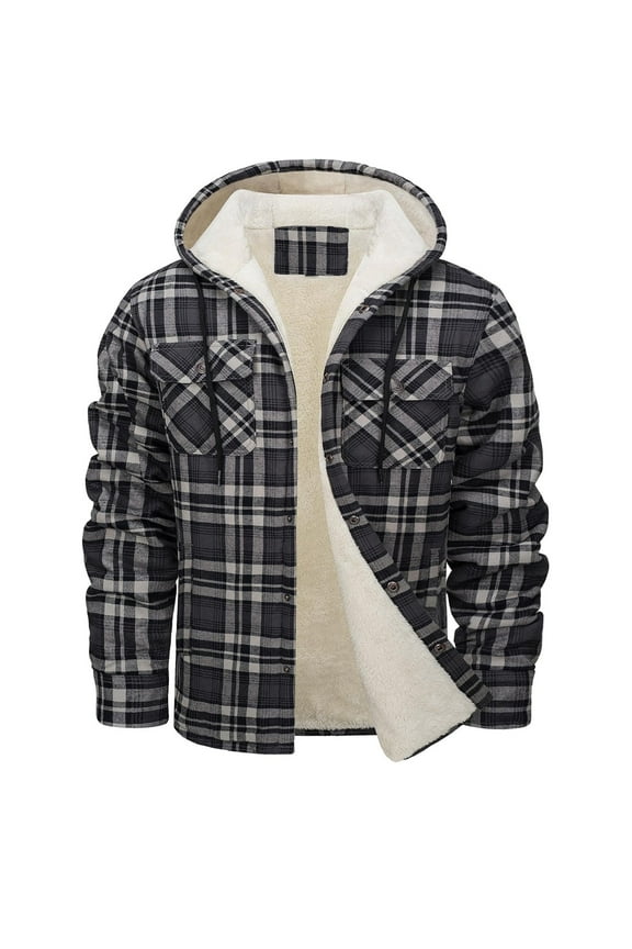 2025 Men Flannel Shirt Jacket Fleece Sherpa Lined Plaid Jackets Coat Full Zip Up Hoodie Winter Plaid Fleece Jacket Outwear