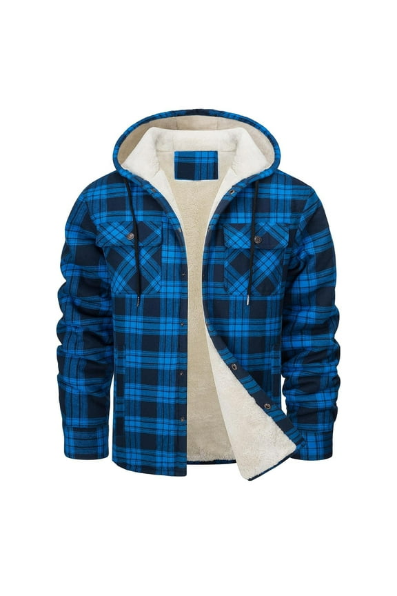 2025 Men Flannel Shirt Jacket Fleece Sherpa Lined Plaid Jackets Coat Full Zip Up Hoodie Winter Plaid Fleece Jacket Outwear