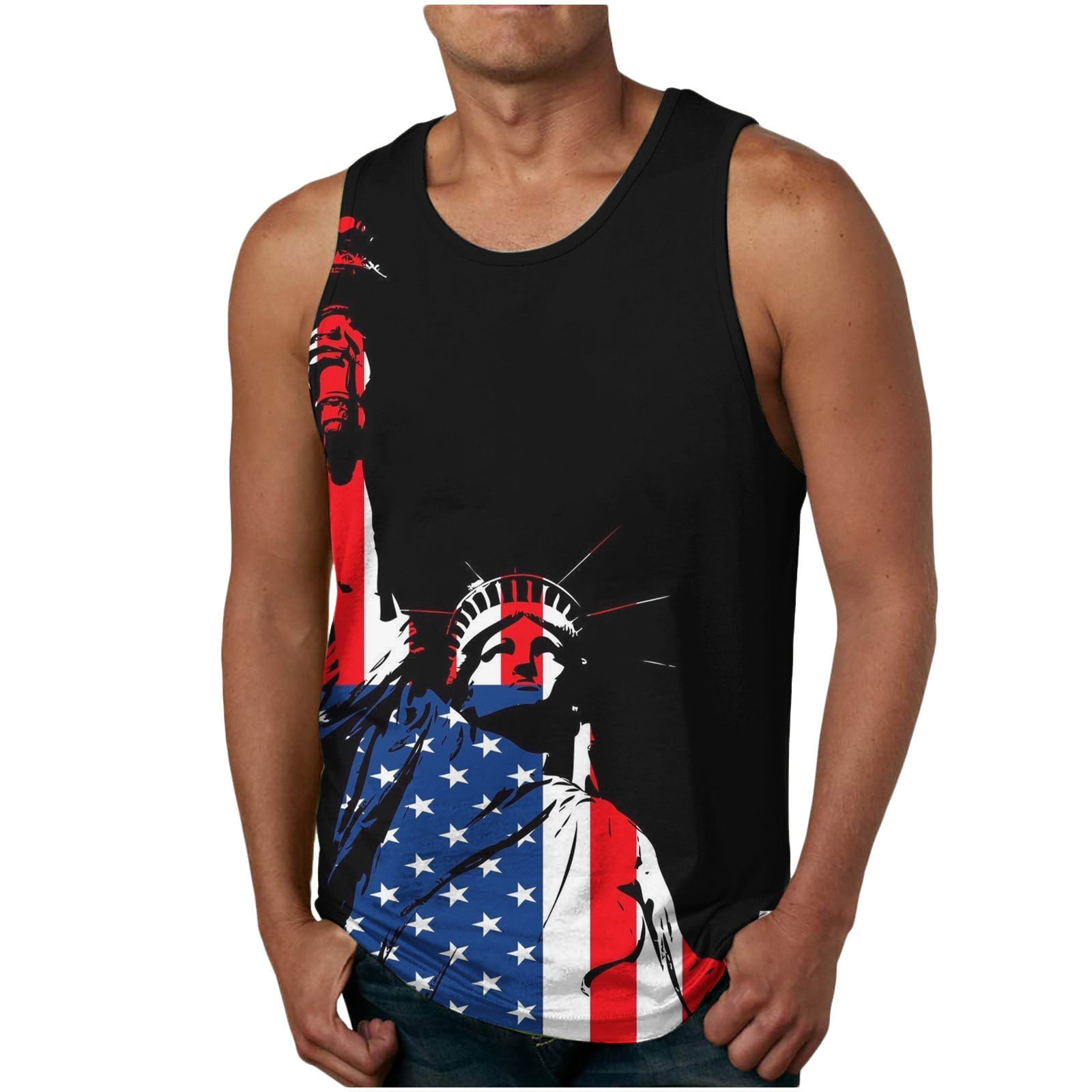 GREFLYING Women's 4th Of July Muscle Tank Top - American Flag Sleeveless Tee, Casual Summer Blouse, Gray