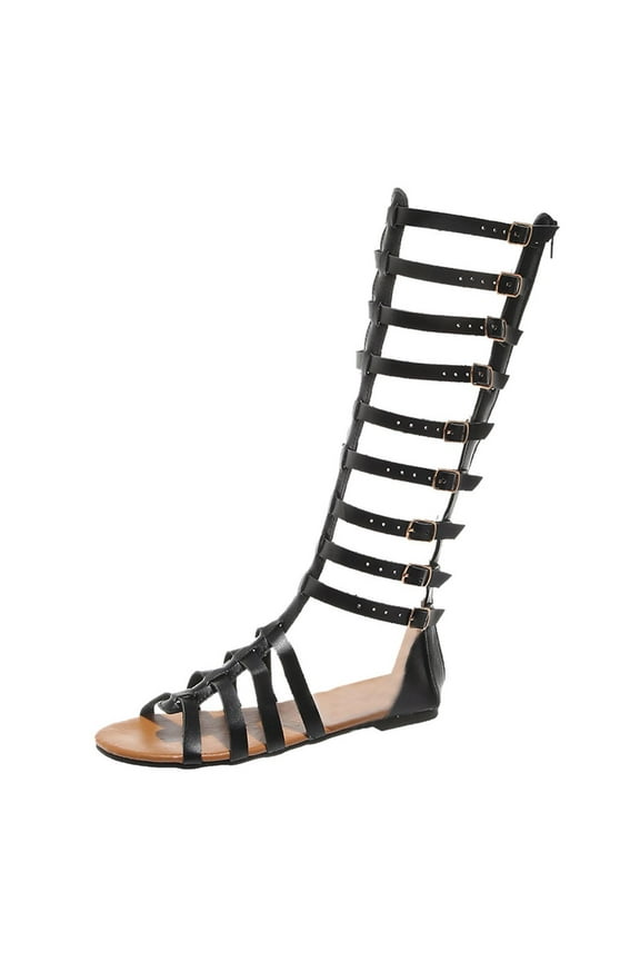 2025 Lace Up Gladiator Flat Sandals for Women Dressy, Open Toe Knee High Flat Sandal Summer Travel Fisherman Thong Cross Strappy Sandals