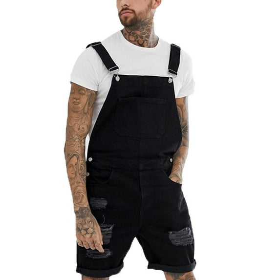 Hvyesh 2025 Men Denim Shorts Bib Overalls Regular Fit Above Knee Length Rompers Casual Walkshort Summer Jumpsuit with Pockets