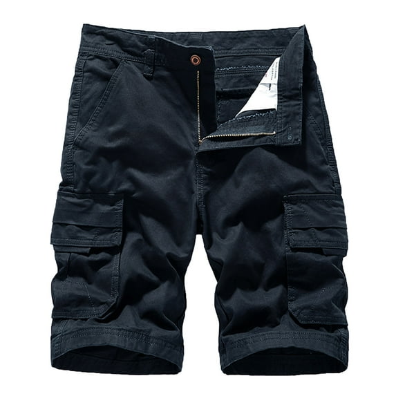 Hvyesh 2025 Men's Cargo Shorts Classic Solid Outdoor Combat Work Shorts Multi Pockets Summer Hipster Streetwear with Zipper Button