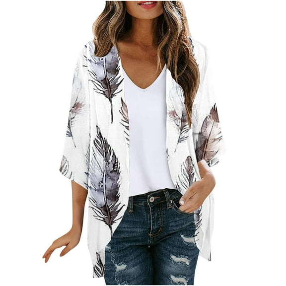 Hvyesh 2025 Women Chiffon Cardigan 3/4 Sleeve Open Front Kimono Cardigans Lightweight Summer Fall Cardigan Outwear
