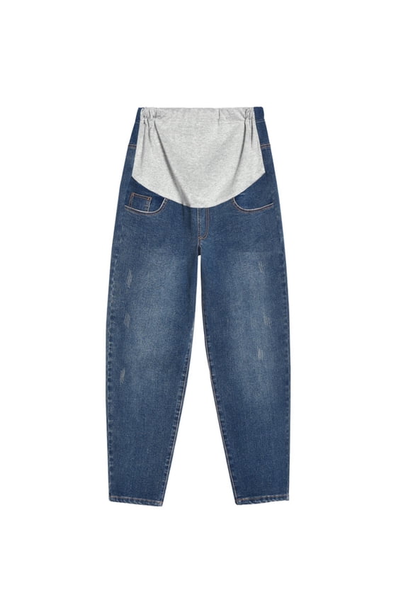 2025 Women's Maternity Jeans Over Belly Comfy Stretch Boyfriend Jeans Denim High Waist Pregnancy Pants Loose Support Pregnancy-Pants Blue,2XL