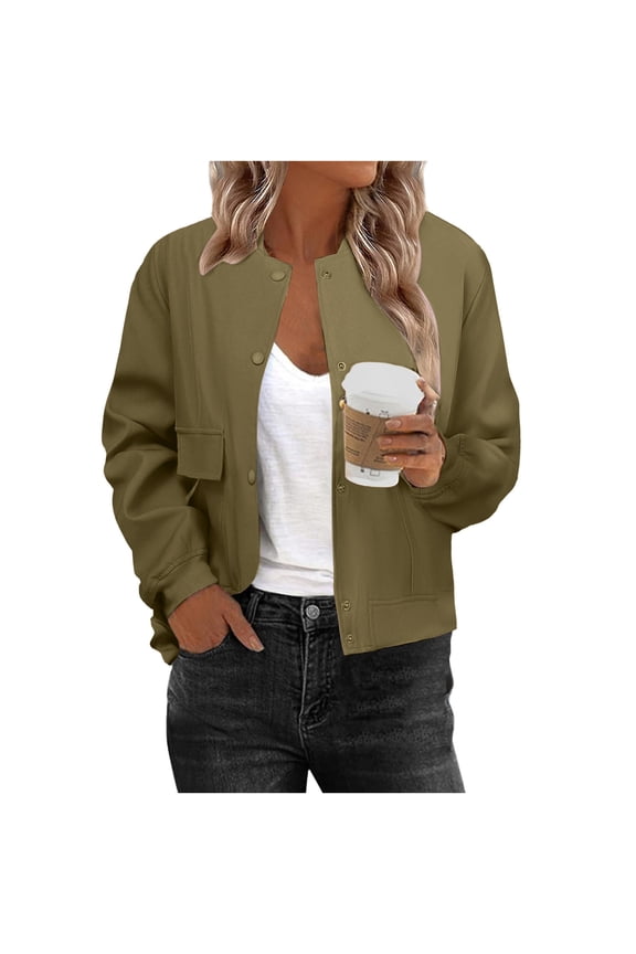 2025 Womens Lightweight Bomber Jackets Trendy Casual Zip Up Windbreaker Plus Size Fall Work Cropped Coat with Pocket Army Green