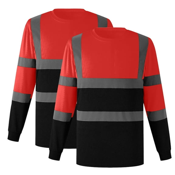 Hvyesh 2PC High Visibility Long Sleeve Shirts Reflective Hi Vis Safety Shirt for Men Crew Neck Work Shirts