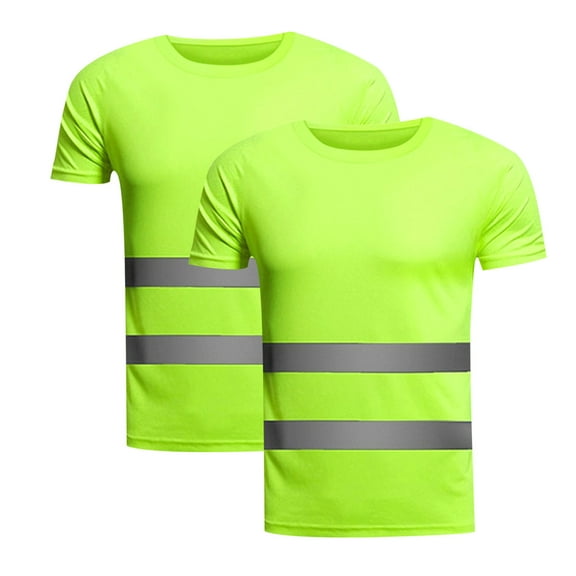 Hvyesh 2PC Men Safety Work Shirts Hi Vis Short Sleeve Tshirt Reflective High Visibility Safety Work T Shirts