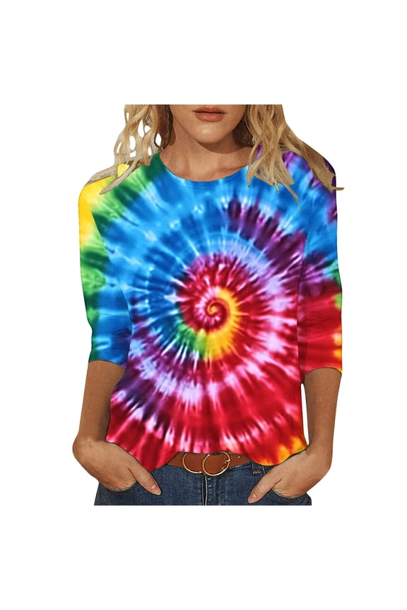 3/4 Length Sleeve Women Top Plus Size Print Graphic Tee 2026 Summer Crew Neck Tshirts
