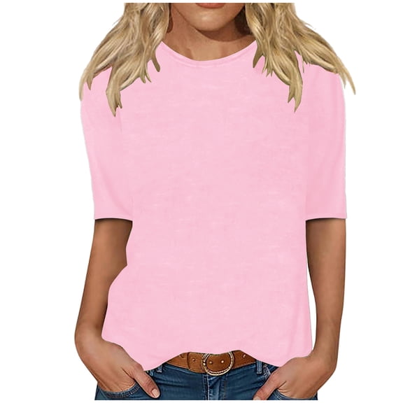 Hvyesh 3/4 Length Sleeve Womens Tops Loose Solid Tunic Blouses Crewneck Casual Pullover Basic T-Shirts