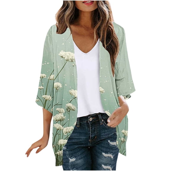 Hvyesh 3/4 Sleeve Cardigan for Women Open Front Dressy Casual Fall Draped Lightweight Cardigans Cover Up Shrugs
