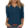 thumbnail image 1 of Hvyesh 3/4 Sleeve Tops for Women Button V Neck Tunic Shirts Loose Fit Solid Tshirt Basic Fit Going Out Blouses, 1 of 8