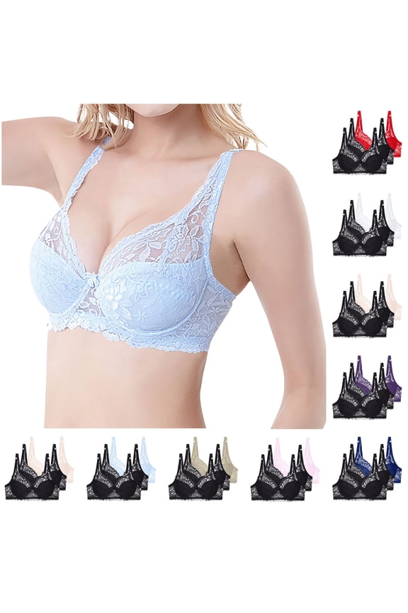 3PC No Underwire Bras for Women Pushup Plus Size Lace Bra Solid Support Wireless Underwear