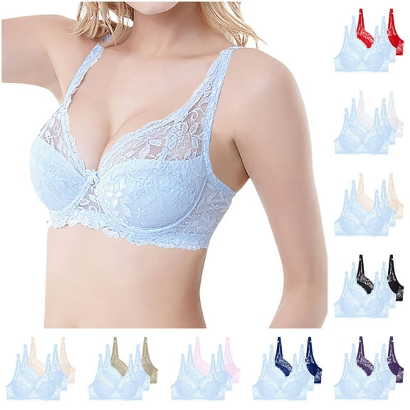 Hvyesh 3PC Push Up Bras for Women Plus Size Lace Lift Up Underwire Cute Full Coverage T Shirt Bra Adjustable Straps