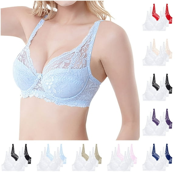 Hvyesh 3PC Women Plus Size Bras Breathable Lace Full Coverage Non Padded Underwired Bra Summer T Shirt Bra Adjustable Straps