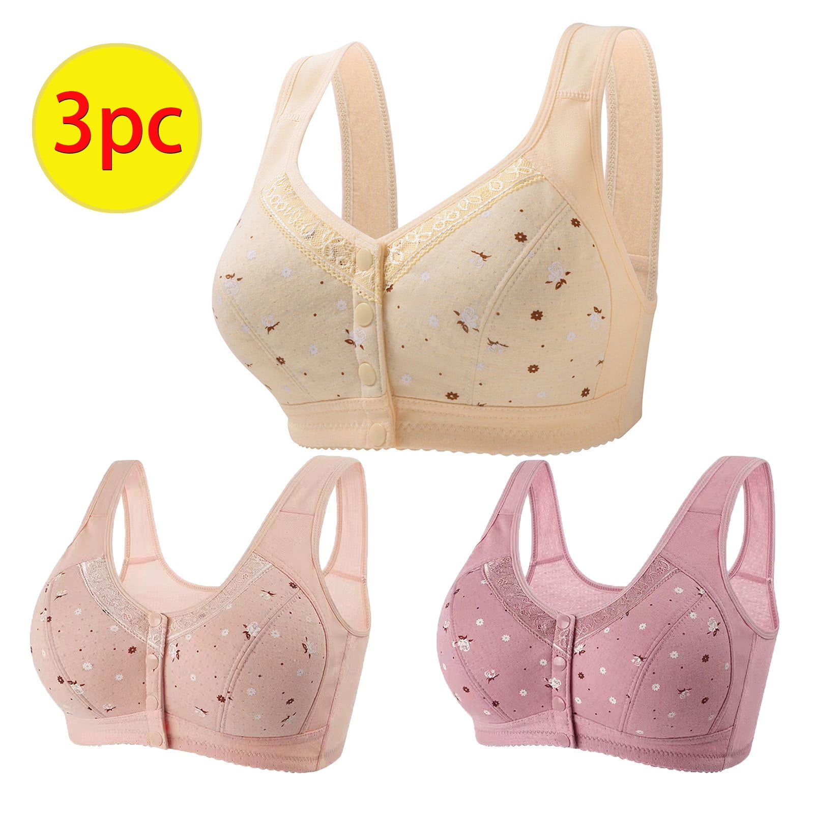 Hvyesh 3PC Womens Plus Size Front Closure Bras Full Coverage Posture