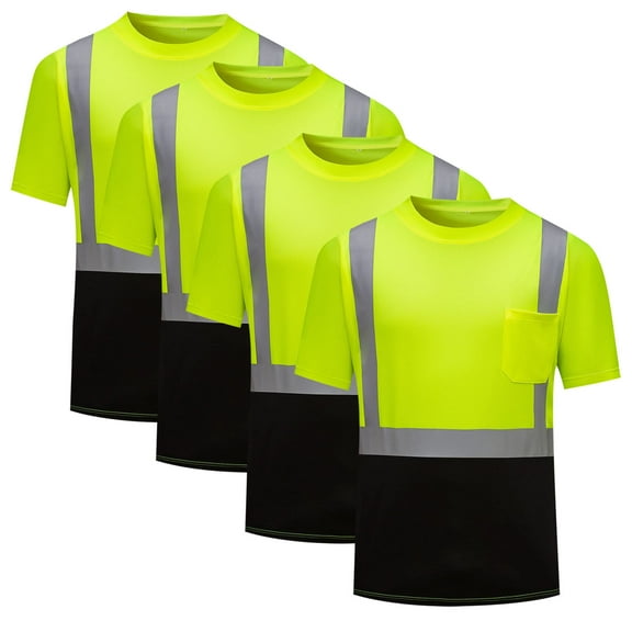 Hvyesh 4PC Men High Visibility Safety Shirts Quick Dry Class Hi Vis Construction Work Shirts Short Sleeve T-Shirts with Pocket